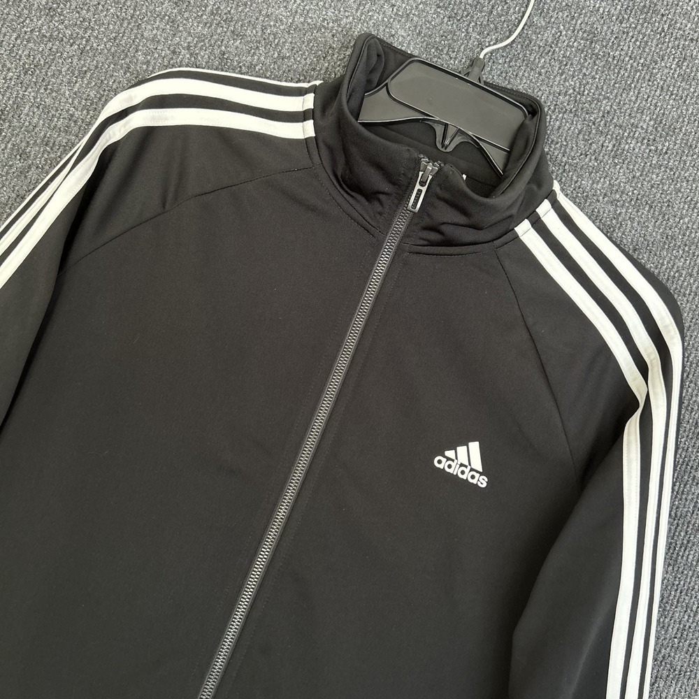 Adidas Essentials Warm Up 3 Stripes Men's L Track Jacket Full Zip Black White
